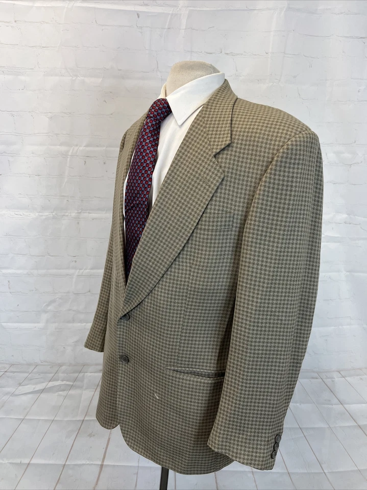 Blazer de lana a cuadros verde oliva beige Tallia para hombre 42S $695 Foto 3 de 4