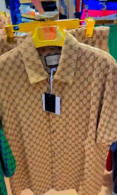 Gucci Set Shirt & Shorts Camel Ebony size M blended Linen Great