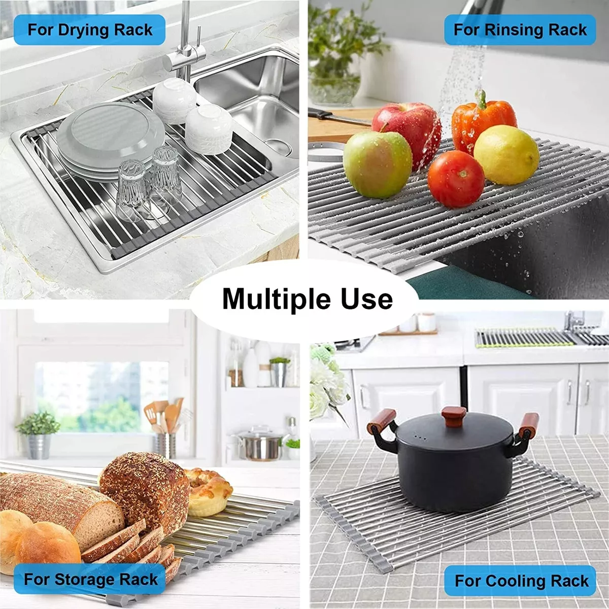 Roll-Up Dish Drying Rack Stainless Steel Multi-Purpose Drainer