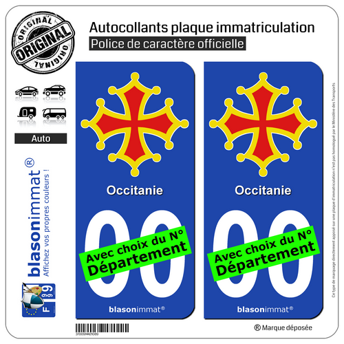 2 Stickers autocollant plaque immatriculation Auto : Occitanie - Croix II - Photo 1/1