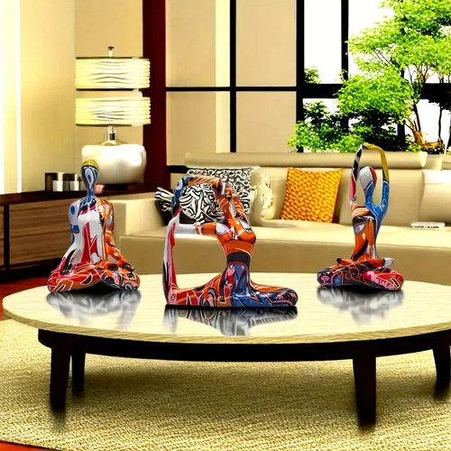 Statuette Yoga Design in Resina Graffiti - 3 Pezzi - Sped.Incl. - Foto 4 di 5