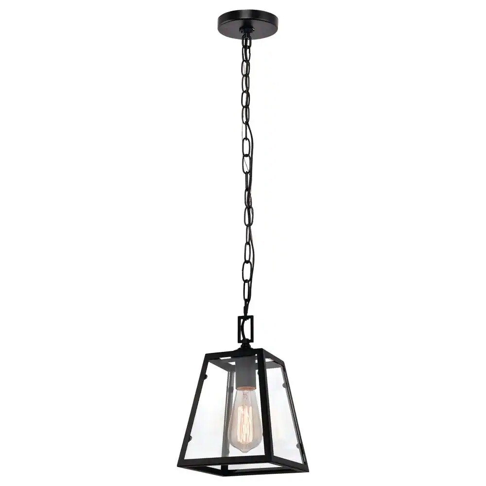 Hampton Bay P113-BKK Knightley 1-Light Matte Black and Glass Mini