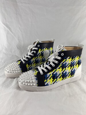 CHRISTIAN LOUBOUTIN Multicolor Woven Leather Spiked Cap Toe