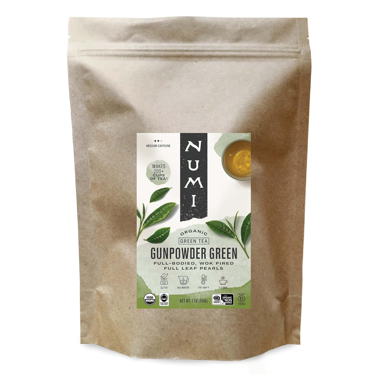 Numi Organic Gunpowder Green Tea, 16 Ounce Pouch, Full-Bodied Loose Leaf Green T