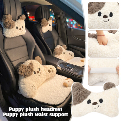Winter Plush Car Seat Dog Cartoon Headrests Pillow and Lumbar Support Cute 