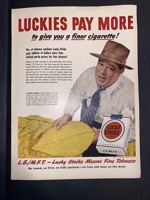 1950 Lucky Strike Cigarettes Vintage Print Ad Luckies Pay More FREE SHIPPING