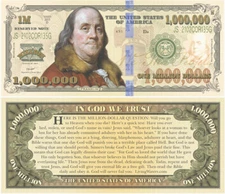 Colorful Ben Franklin Million Dollar Bill Gospel Tract Novelty Note +FREE SLEEVE