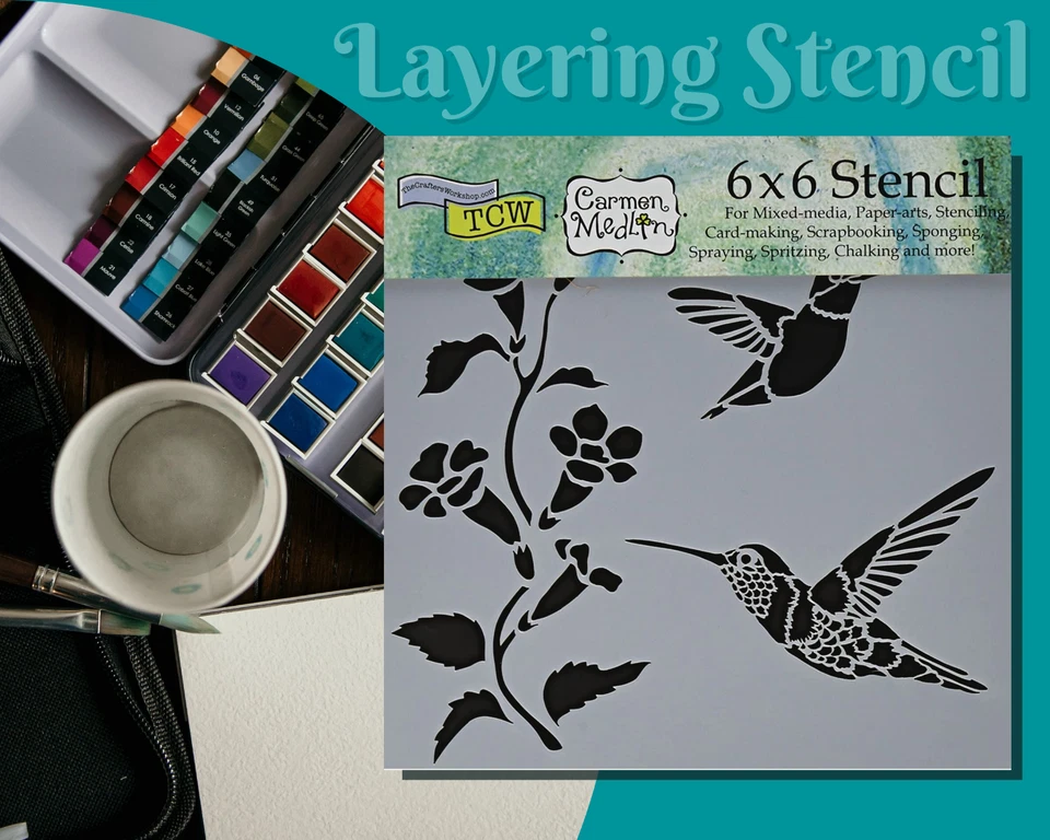 Plantilla de colibríes flores pájaros para medios mixtos plantillas de arte plantilla reutilizable Foto 3 de 4