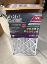 Ace 14x24x1 Pleated Premium 13 MERV Air Filters - PACK OF 6 - AH1-1424-13-6