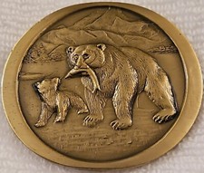 Vintage 70s Bears Cub and Mama Bear   Brass Belt Buckle