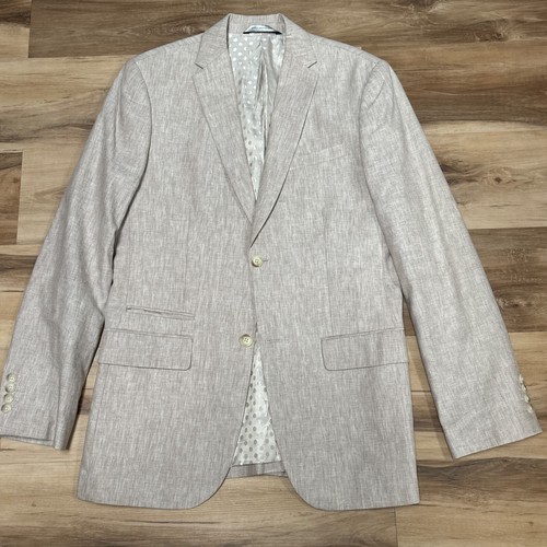Perry Ellis Sport Coat Mens 38R lined Linen Cotton 2 Button Khaki Jacket - Picture 4 of 8