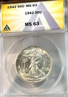 1942 Walking Liberty Half Dollar Super White ANACS MS63 Best Price Ebay* CHRC