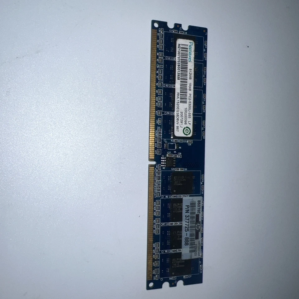 RAMAXEL 512MB 1RX8 PC2-5300U-555 RML1520PG38D6F-667 377725-888 Memory Module RAM - Image 2 of 3