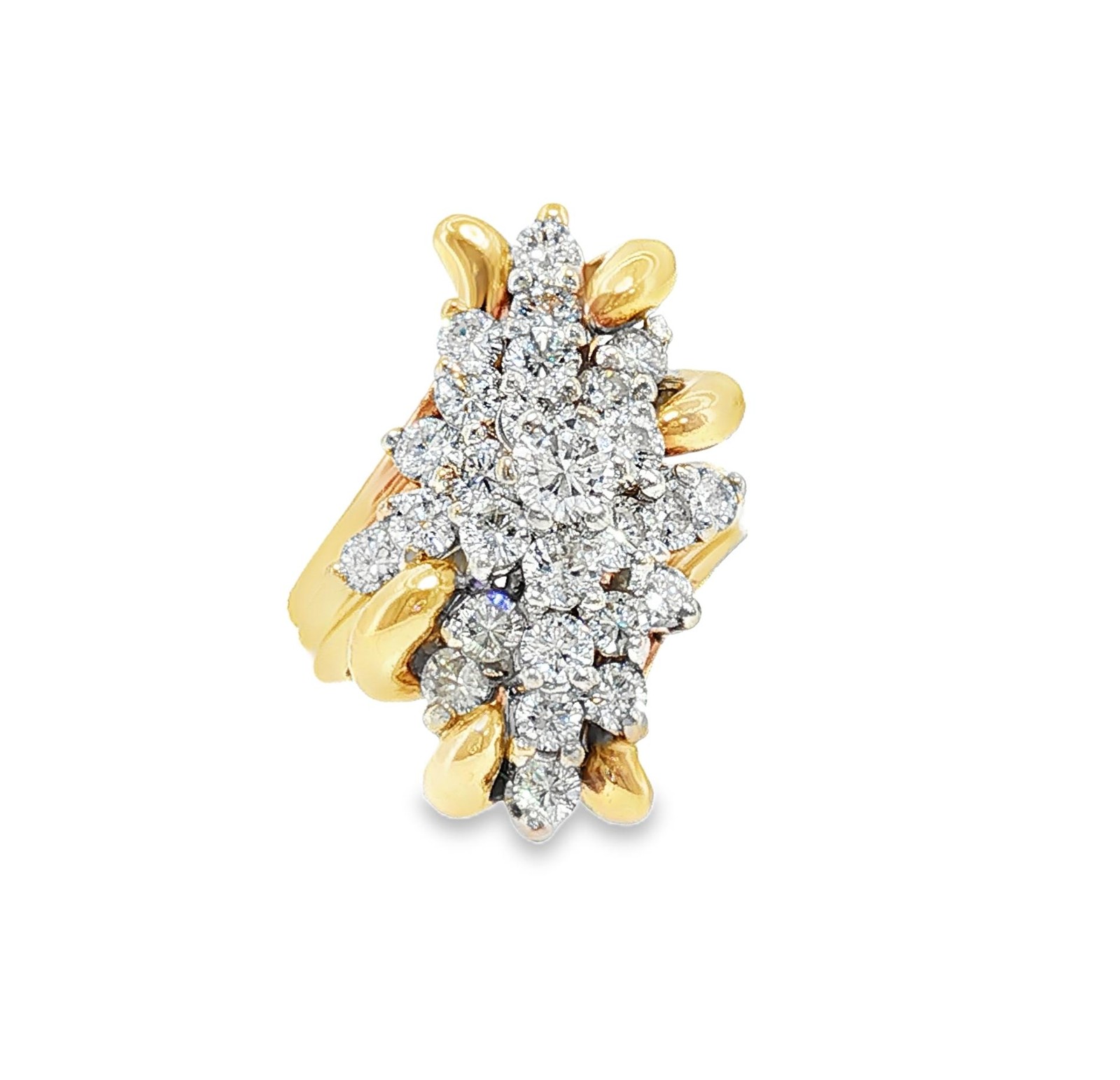 Late 20th Century 14k Two Tone Natural Diamond Waterfall Ring