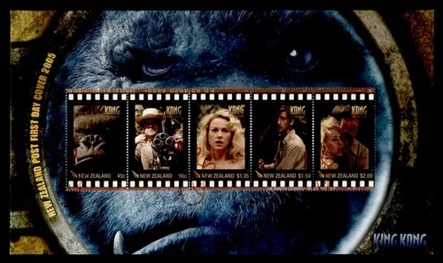DR WHO 2005 NEW ZEALAND FDC KING KONG MOVIE CACHET STRIP M71912