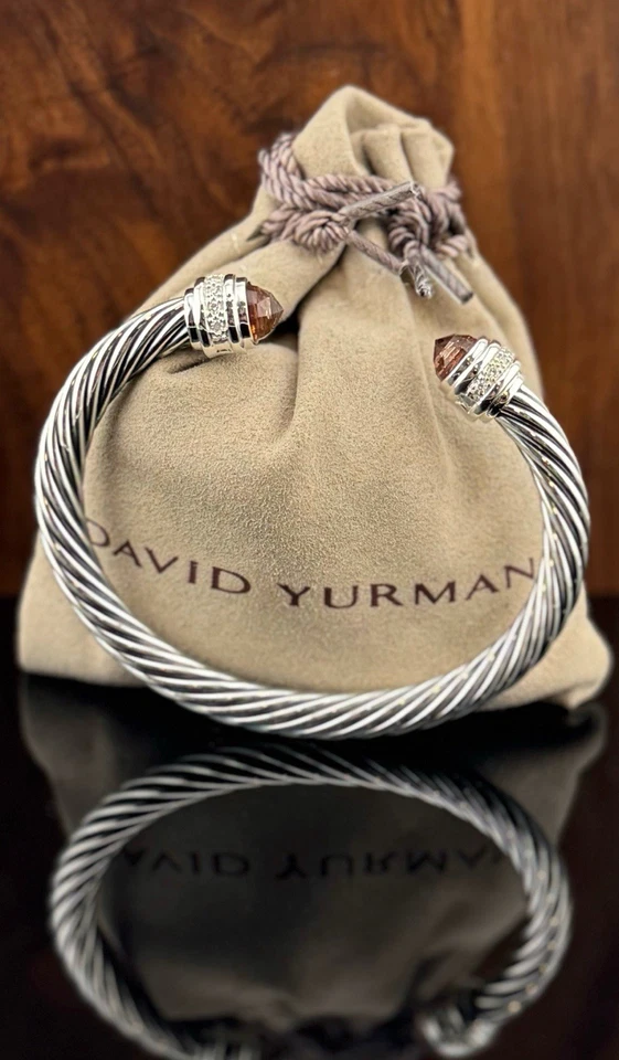 Brazalete David Yurman 7mm Morganita Clásico Cable Plata de Ley Tamaño Mediano Foto 2 de 4