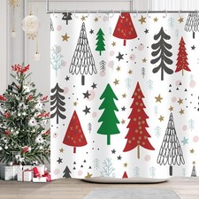 Christmas Shower Curtain Winter Shower Curtain Set Waterproof Cute Bathroom S...