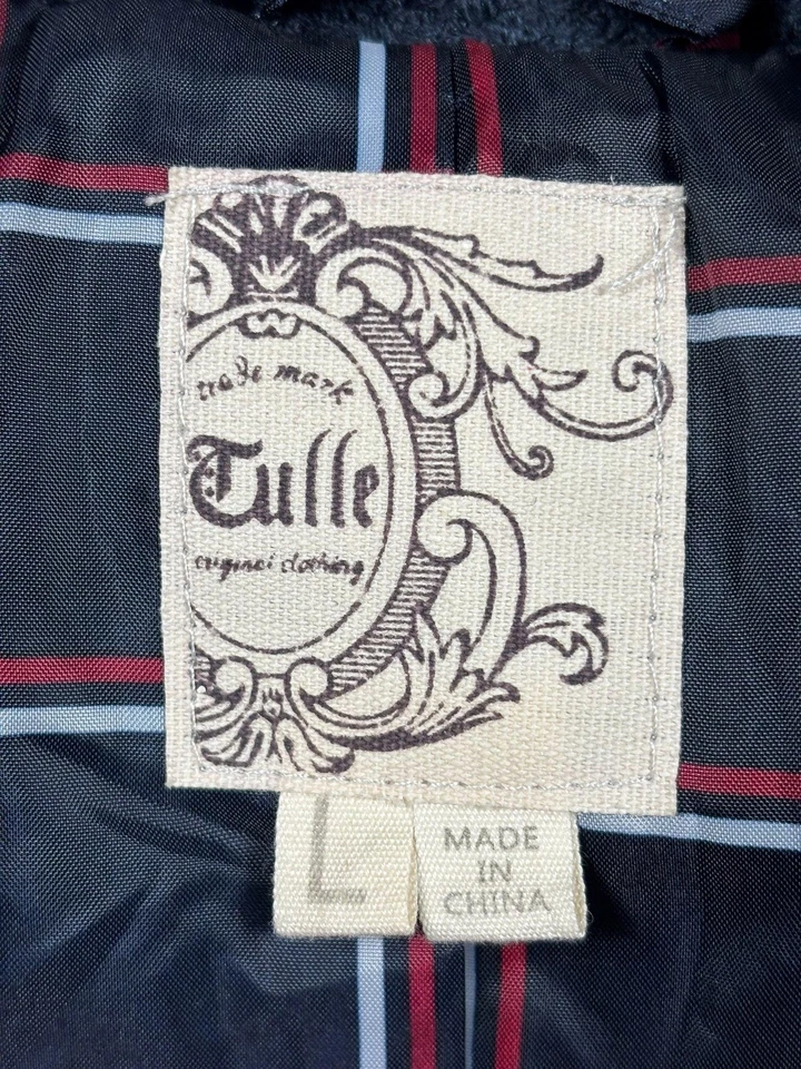 Abrigo de tul para mujer grande azul doble botonadura chal cuello forrado con cinturón Foto 3 de 4