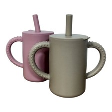 Silicone Learning Cups BPA-Free Secure Lid Easy-to-Use Set Of 2 Rose Khaki 180ML