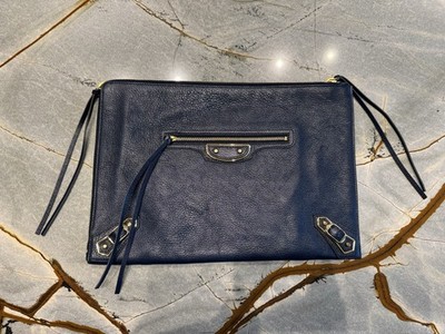 Balenciaga City NEU große Pochette Clutch Tasche Navy Anthrazit Grau