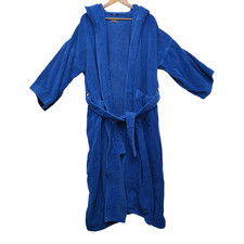 Vintage 90s Bill Blass Bathrobe Mens One Size Blue Tie Waist Long Sleeve Hooded