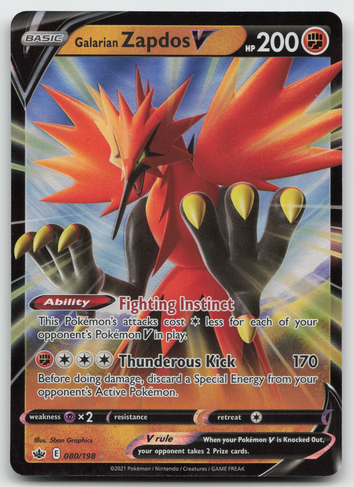 Galarian Zapdos V SWSH06: Chilling Reign 080/198 Ultra Rare NM Pokemon