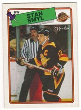1988-89 O-PEE-CHEE # 253 STAN SMYL - CANUCKS - OPC HOCKEY -  NICE AND NO CREASES