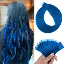 Mini Blue Tape in Hair Extensions Human Hair Invisible Real Hair Straight Seamle