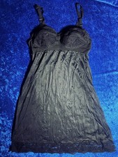 Vintage Bestform Bullet Bra Slip Gown Mid Length Black Nylon Lace Size 34 Pinup