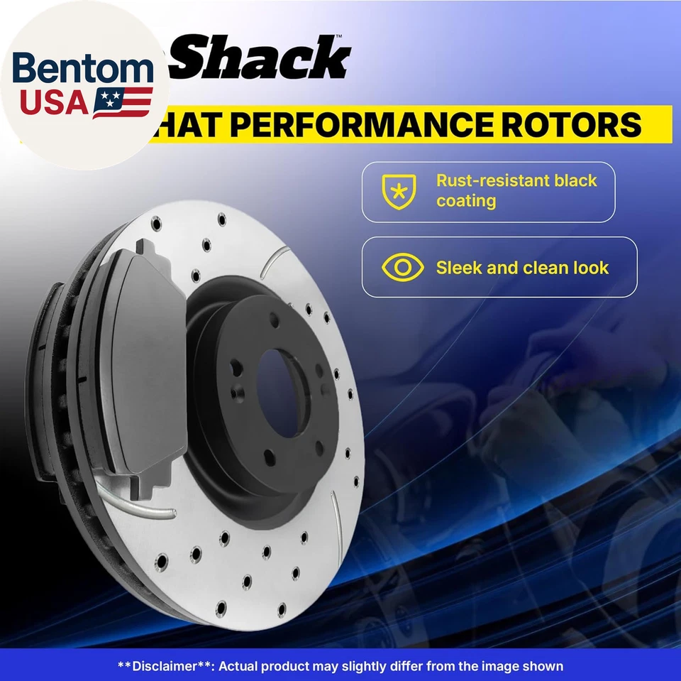 AutoShack Rotores de freno delanteros perforados y ranurados Pastillas de freno de cerámica | Repuesto Foto 4 de 4