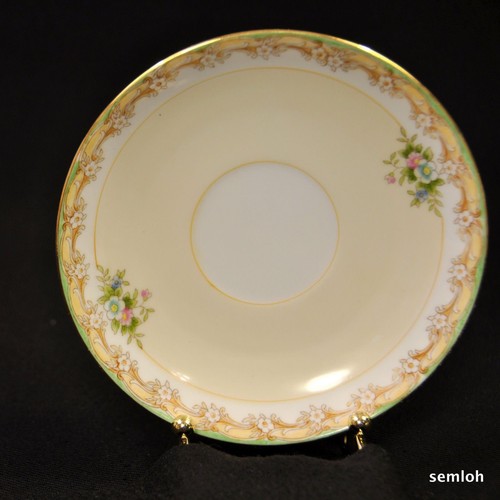Noritake M-in-Wreath Cup 2 Saucers 1918 Hand Painted Floral w/Gold Made in Japan - Picture 6 of 12