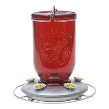 PerkyPet Red Mason Jar Vintage Glass Hummingbird Feeder Outdoor Garden D cor...