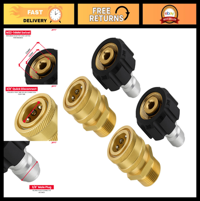 #ad Heavy Duty Quick Connect Pressure Washer Adapter Set M22 14mm to 3 8quot; Swivel $33.99