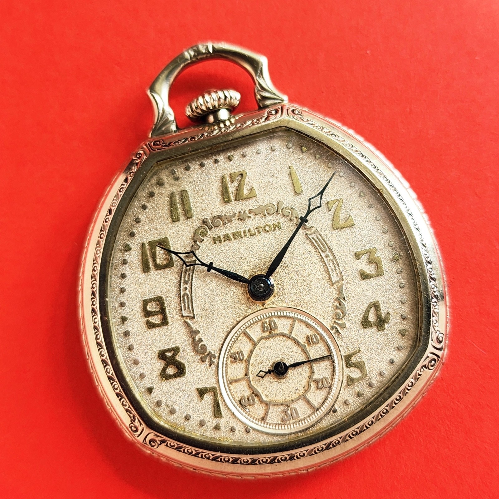 Hamilton Van Buren Art Deco Pocket Watch 14K White Gold Filled Case Cal 912
