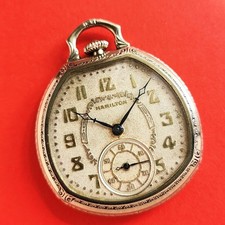 Hamilton Van Buren Art Deco Pocket Watch 14K White Gold Filled Case Cal 912