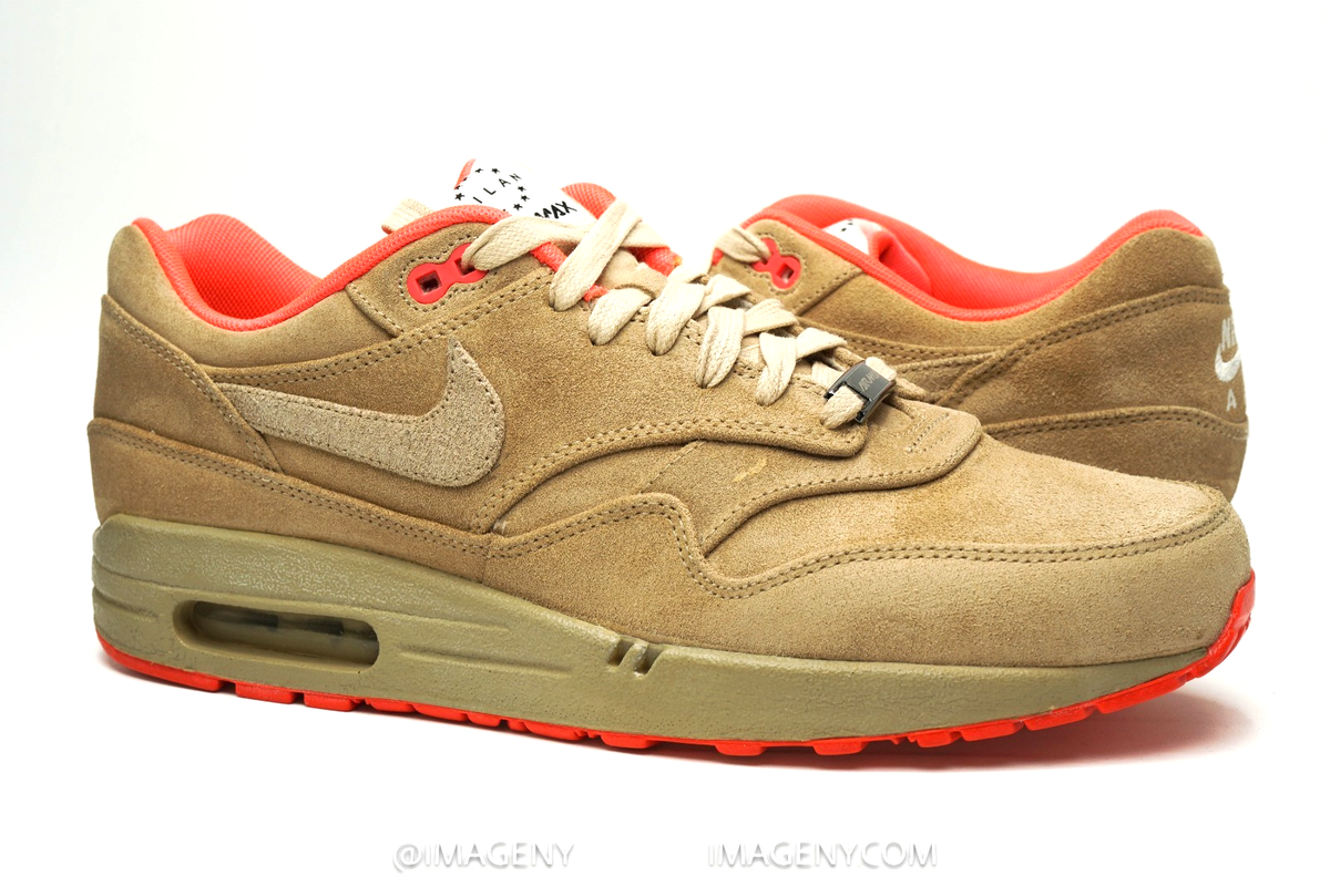 NIKE AIR MAX 1 USED SIZE 10 HOME TURF MILAN LINEN ATOMIC RED-SAIL