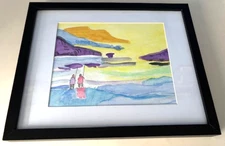 HARRY HILSON UNSIGNED FRAMED ABSTRACT LANDSCAPE WATERCOLOR PAINTING-EUC