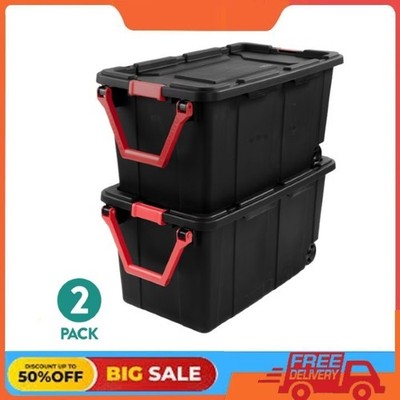 Sterilite Extra Large Storage Bin, 40Gal Wheeled Plastic Container, Pack of 2