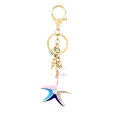 Sparkling Keychain Adorned Seashells Rhinestones Stylish Alloy Beach
