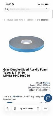 Norton Blue Liner Double Sided Foam Tape 3/4 X .043 X 108 Foot 9 TOTAL ROLLS