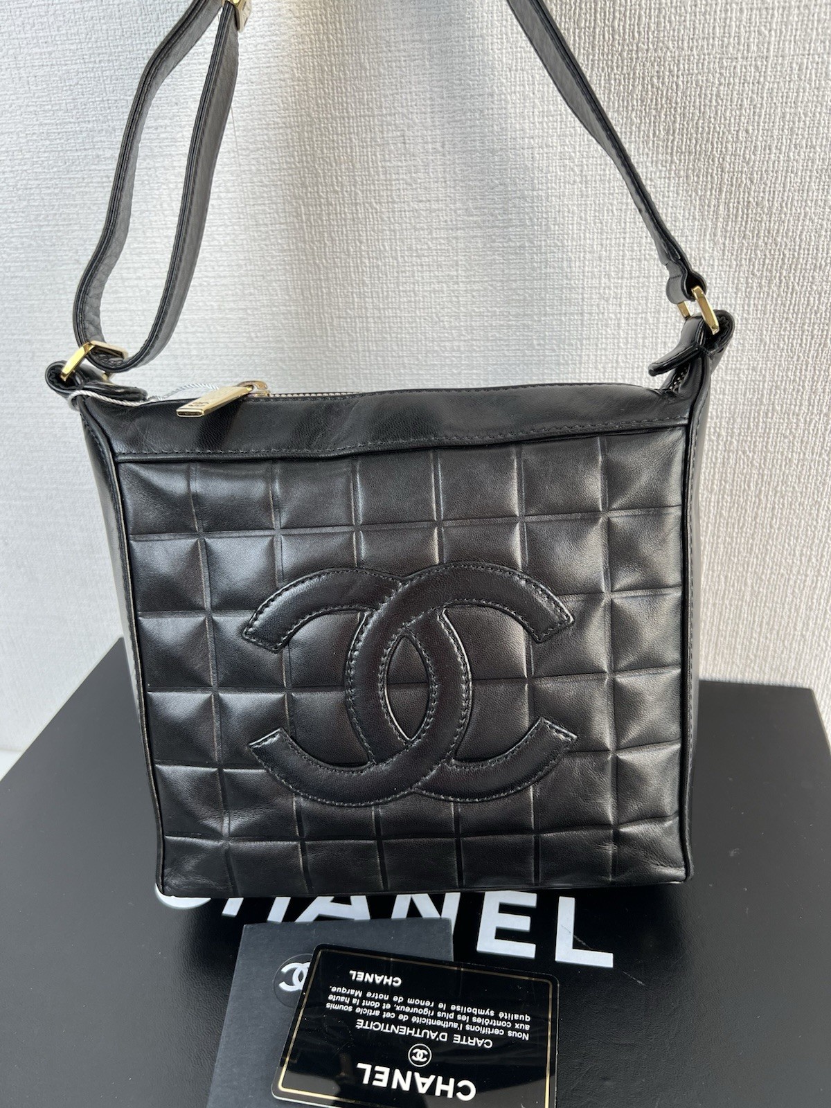 Chanel Lambskin Chocolate Bar Shoulder Bag Black