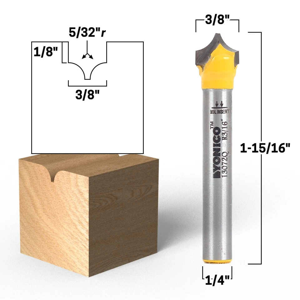 Point Cutting Round Over Router Bit 4 Bit Set - 1/4" Shank - Yonico 13470q - Image 3 of 4