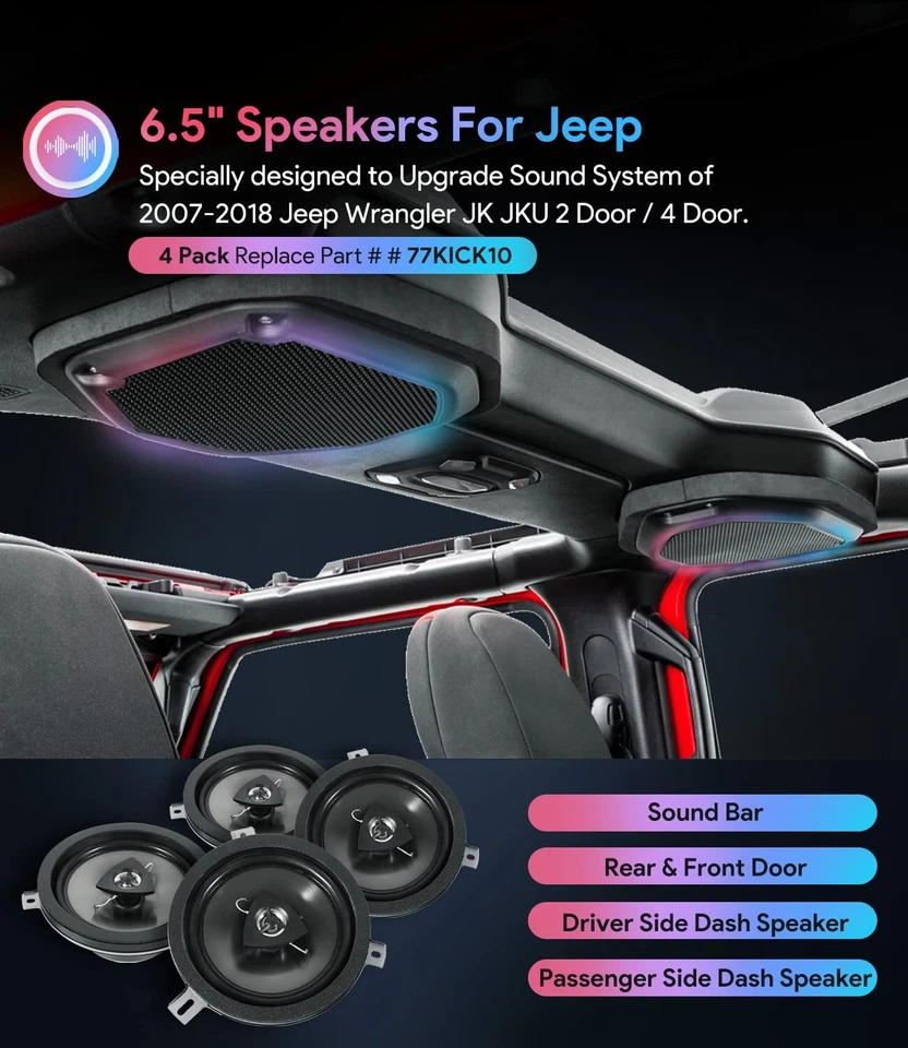 Paquete de 4 altavoces Kicker actualización para Jeep Wrangler JK JKU 77KICK10 2007-2018 Foto 3 de 4