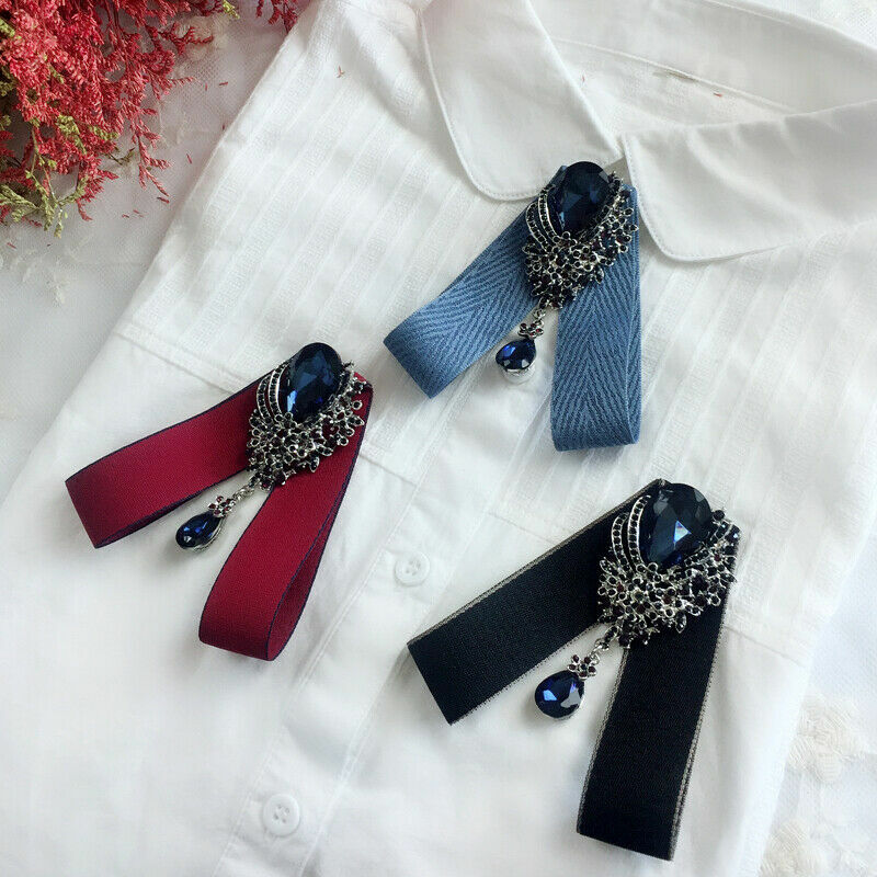 FASELE Cravatta A Fiocco Con Spilla Di Cristallo Per Donna, Accessorio Elegante Per Feste E Lavoro