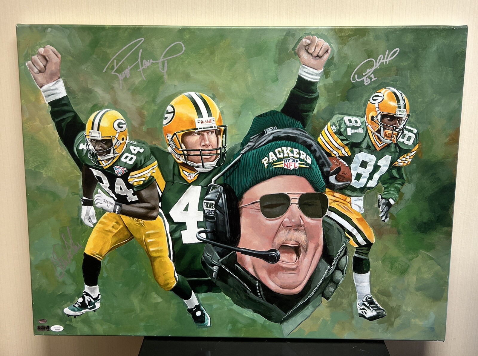 Brett Favre Autographed Signed Green Bay Packers Desmond Howard Sterling Sharpe 24X32 Canvas 
