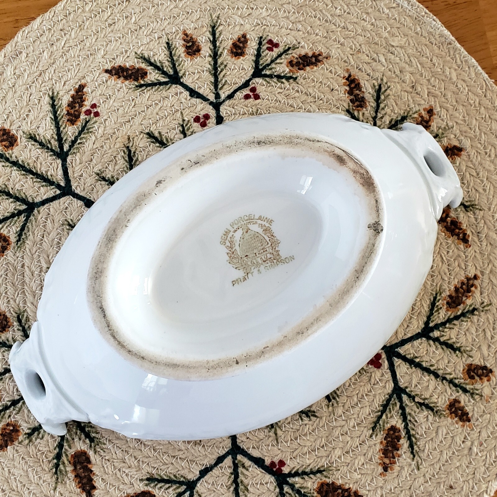 Antique White Ironstone Covered Vegetable Tureen Eagle Head Pratt & Simpson Engl