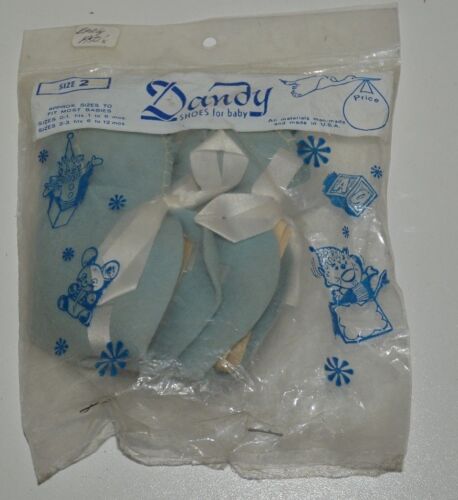 Zapatos de bebé vintage DANDY sin usar mediados de siglo AZUL para niños talla 2 nuevos en paquete raros - Imagen 1 de 5