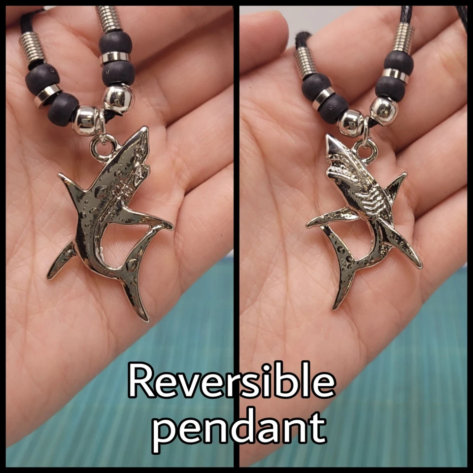 Collar Tiburón Mako Tono Plateado Cordón Negro Unisex Colgante 18" Océano Joyería Foto 4 de 4