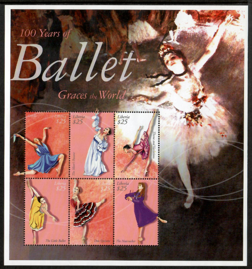 Liberia 2001 - 100 años de danza ballet - Hoja de 6 estampillas - MNH