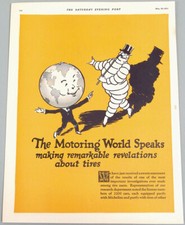 Vtg 1926 Michelin Man Tire Motoring World Print Ad Globe Head Bibendum Mascot
